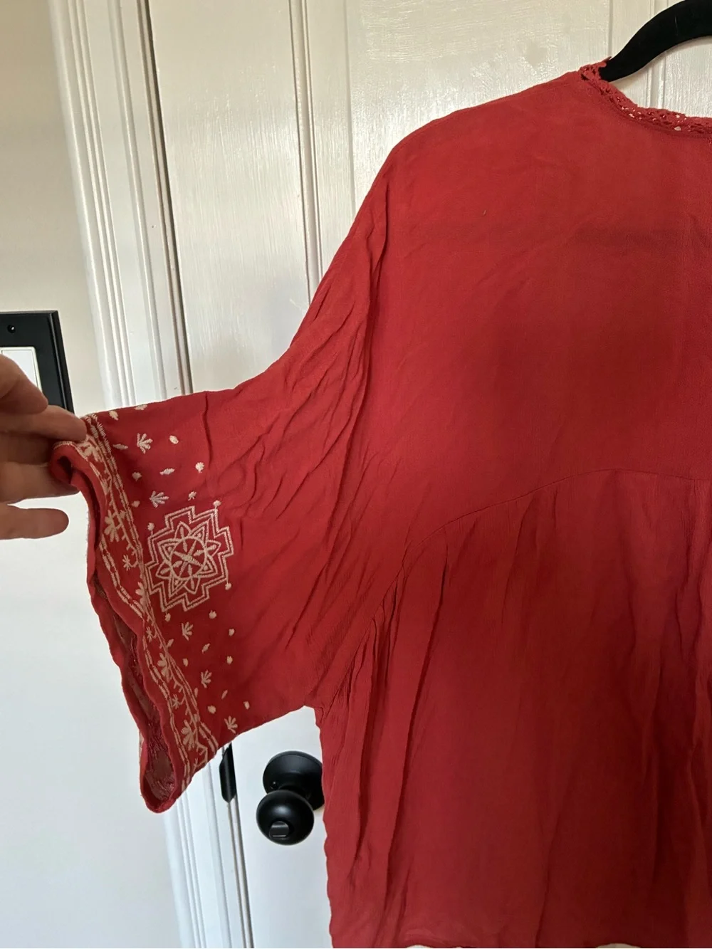 Xhilaration Brick Red Open-Front Embroidered Tunic